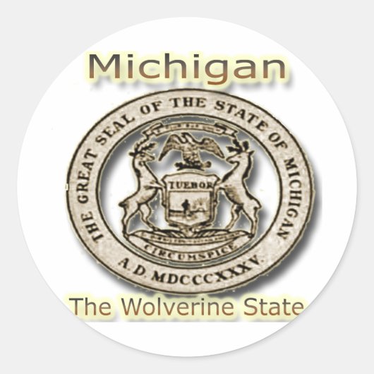 Micigan The Wolverine State Seal Ronde Sticker (Voorkant)