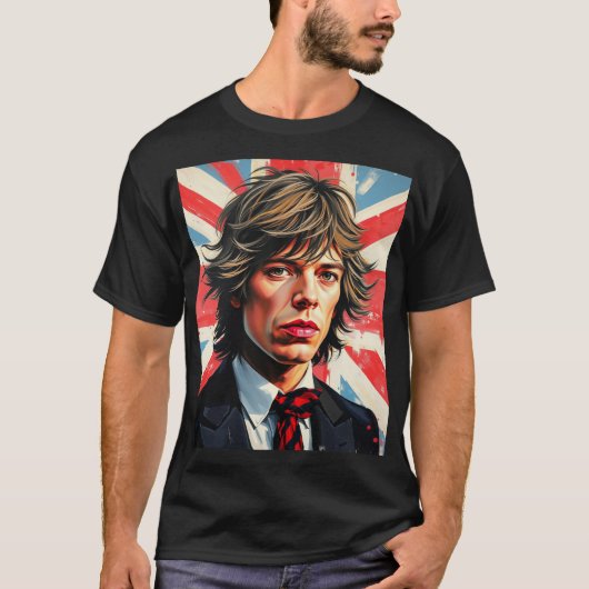 Mick Jagger Rolling Stones voor een Union Jac T-shirt (Voorkant)