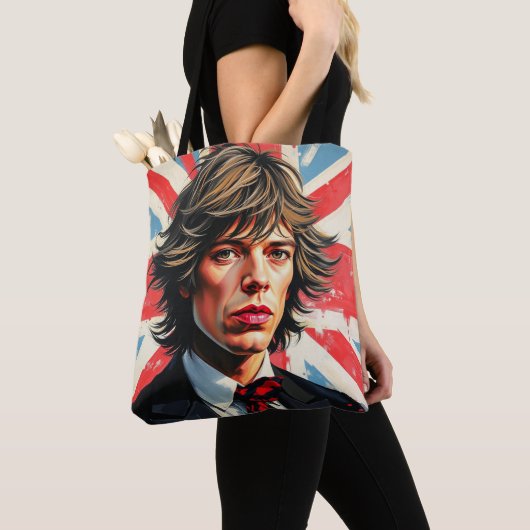 Mick Jagger Rolling Stones voor een Union Jac Tote Bag (Dichtbij)