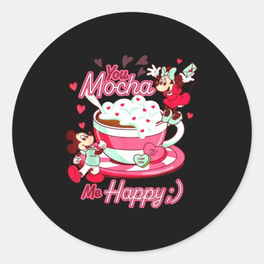 Mickey Amp Minnie Valentines Day You Mocha Me H  Ronde Sticker (Voorkant)