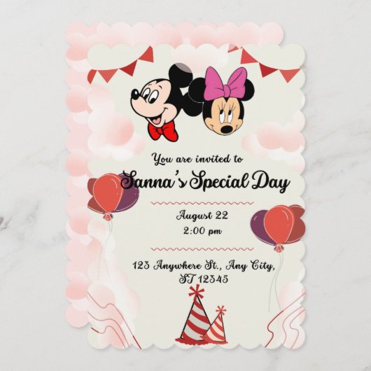 Mickey Kids verjaardagsuitnodiging Kaart (Voorkant / Achterkant)