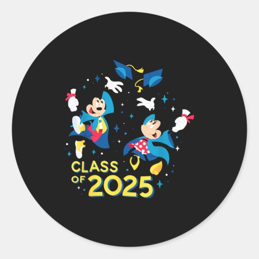 Mickey & minnie mouse afstudeerklas 2025 ronde sticker (Voorkant)