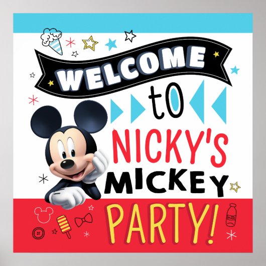 Mickey Mouse Fun Birthday Customizable Party sign Poster (Voorkant)