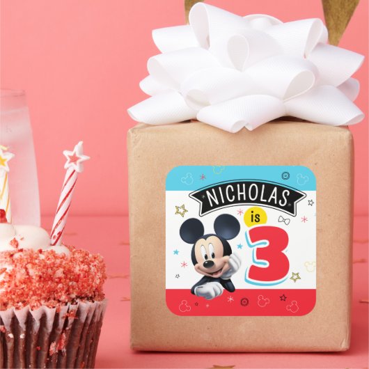 Mickey Mouse Fun Birthday party plate Customizable Vierkante Sticker (Feest)