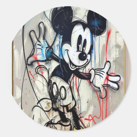 Mickey Mouse Graffiti Kunst Straatstijl Schilderen Ronde Sticker (Voorkant)