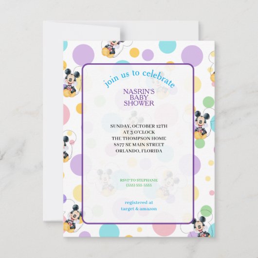 Mickey Mouse Polka Dot Baby Shower Kaart (Voorkant)