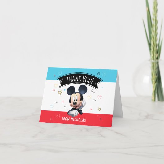 Mickey Mouse Verjaardags Fun Gevouwen Dank U Kaart (Voorkant)