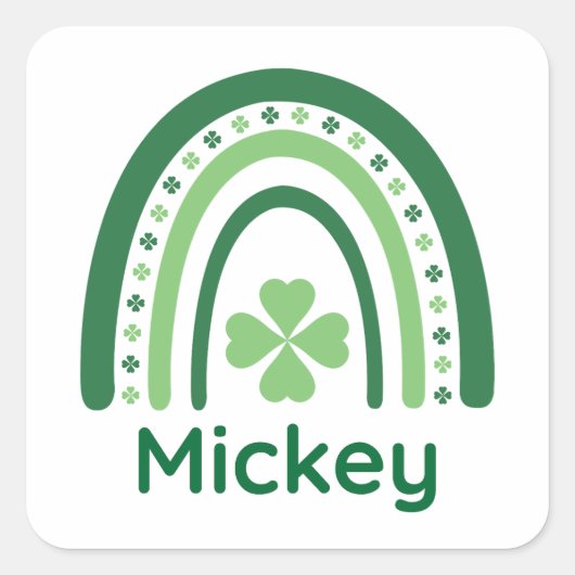 Mickey Name Clover Boho Rainbow Vierkante Sticker (Voorkant)