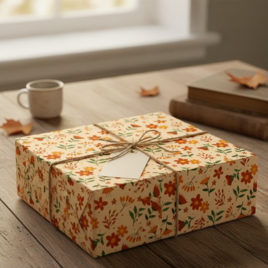 Micro Autumnal Flower and Leaf Pattern Gift Wrap Cadeaupapier