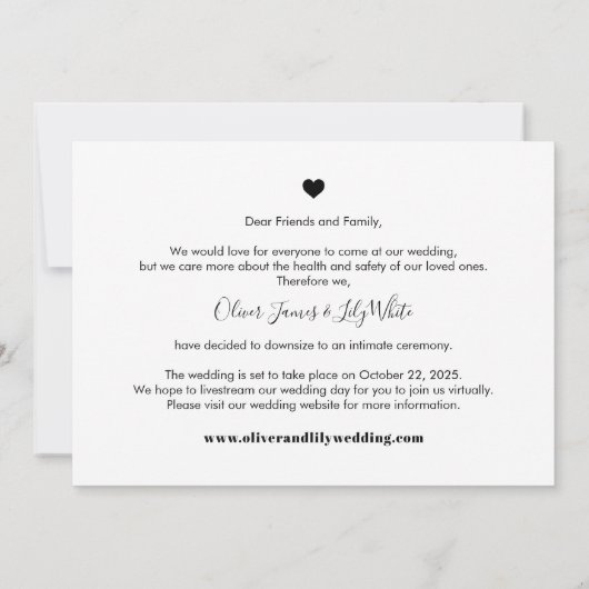 Micro Bruiloft Downsize Foto Eenvoudig Script Aankondiging (Achterkant)