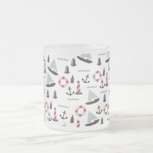 Micro Nautical Patroon vintage stijl afdruk. Matglas Koffiemok