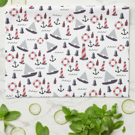 Micro Nautical Patroon vintage stijl afdruk. Theedoek (Gevouwen)