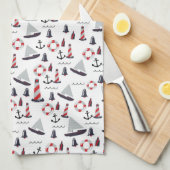 Micro Nautical Patroon vintage stijl afdruk. Theedoek (Quarter Fold)
