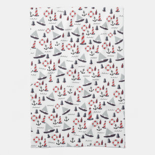 Micro Nautical Patroon vintage stijl afdruk. Theedoek