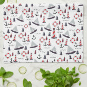 Micro Nautical Pattern  stijl print. Theedoek (Gevouwen)