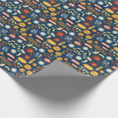 Micro-organismen Donkerblauw: Biologiepatroon Cadeaupapier (Hoek)