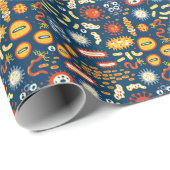 Micro-organismen Donkerblauw: Biologiepatroon Cadeaupapier (Rol Hoek)