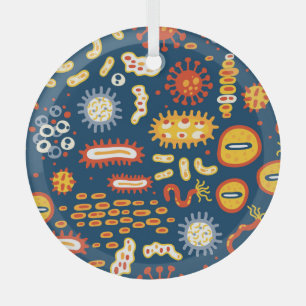 Micro-organismen Donkerblauw: Biologiepatroon Glas Ornament