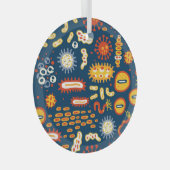 Micro-organismen Donkerblauw: Biologiepatroon Glas Ornament (Voorkant Rechts)