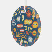 Micro-organismen Donkerblauw: Biologiepatroon Glas Ornament (Voorkant links)