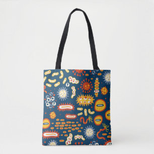 Micro-organismen Donkerblauw: Biologiepatroon Tote Bag