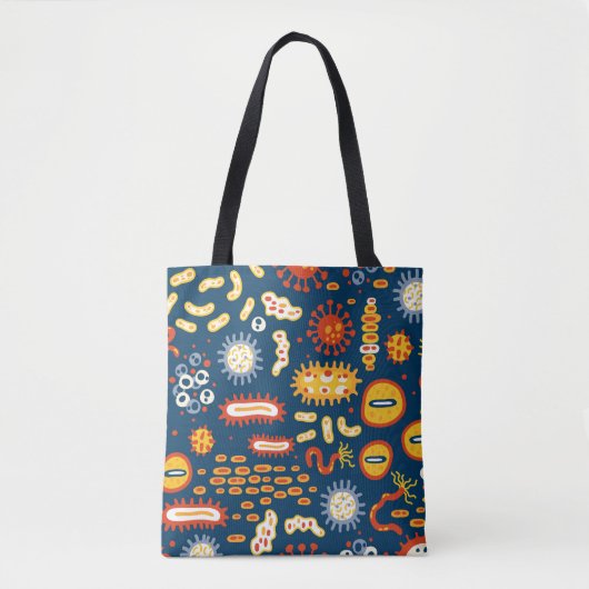 Micro-organismen Donkerblauw: Biologiepatroon Tote Bag (Voorkant)