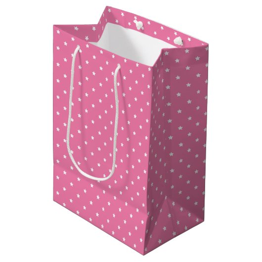 Micro Stars White - Fuchsia Pink Medium Cadeauzakje (Voorkant Gekanteld)