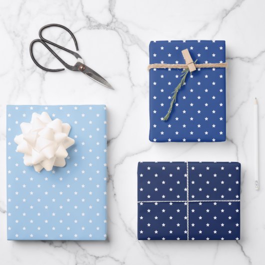 Micro Stars Wit - 3 Blauw Inpakpapier Vel (Voorkant)