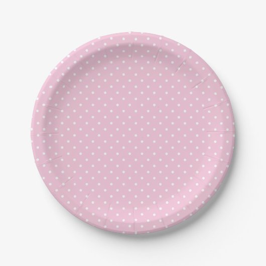 Micro Stippen Wit - Licht Roze Papieren Bordje (Voorkant)