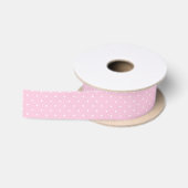 Micro Stippen Wit - Licht Roze Satijnen Lint (Spoel)