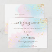 Micro Wedding Blauw Roze Waterverf Bewaar de datum Aankondigingskaart (Voorkant / Achterkant)