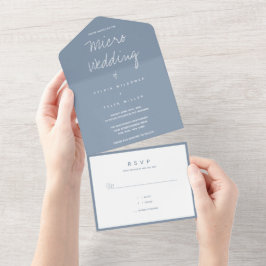Micro Wedding Blue White Typography Minimal All In One Uitnodiging