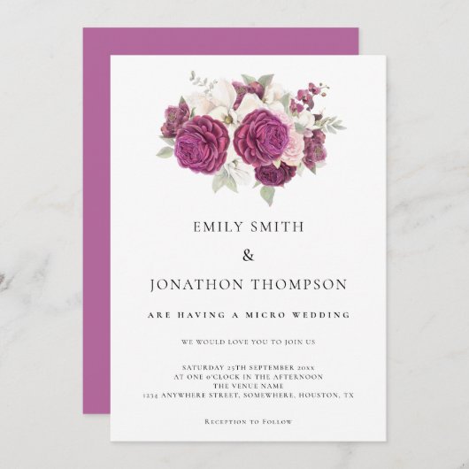 Micro Wedding Bourgogne Bloemen Roos Roze Kaart (Voorkant / Achterkant)