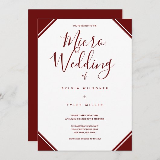 Micro Wedding Burgundy Corners Typografie (Voorkant / Achterkant)