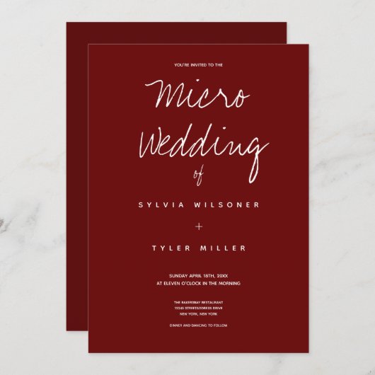 Micro Wedding Burgundy Typography Invitation (Voorkant / Achterkant)