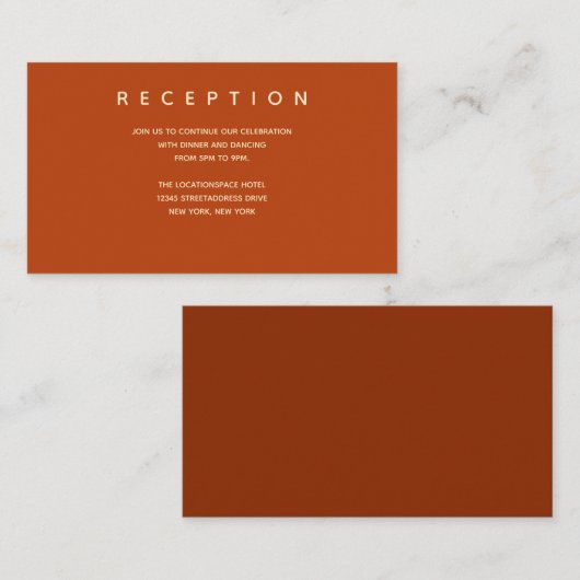 Micro Wedding Burnt Oranje Small Reception Info Informatiekaartje (Voorkant / Achterkant)