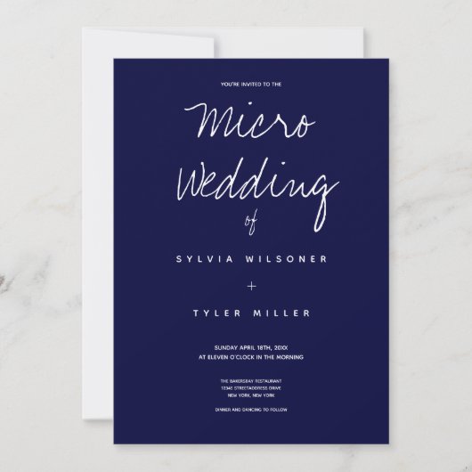 Micro Wedding Dark Blue Typography Minimal (Voorkant)