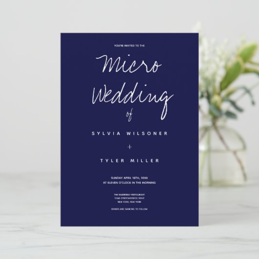 Micro Wedding Dark Blue Typography Minimal (Staand voorkant)