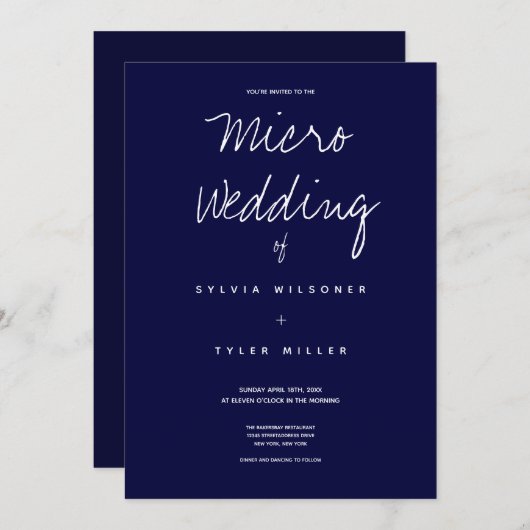 Micro Wedding Dark Blue Typography Minimal (Voorkant / Achterkant)