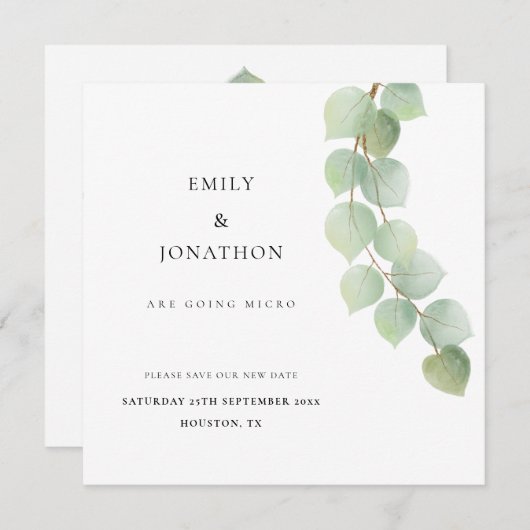 Micro Wedding Eucalyptus Botanical Bewaar de datum Save The Date (Voorkant / Achterkant)