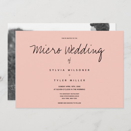 Micro Wedding Foto Roze Horizontale Weddenschap (Voorkant / Achterkant)