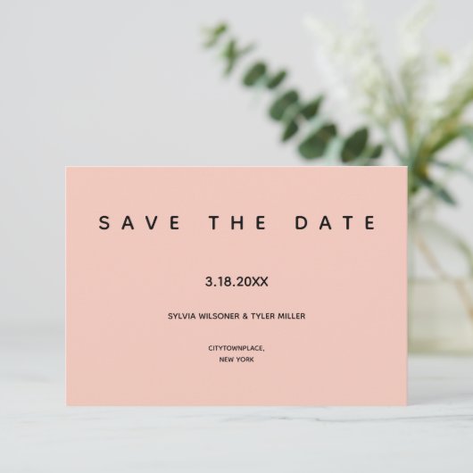 Micro Wedding Pink Black Typografie Small Minimal Save The Date (Staand voorkant)