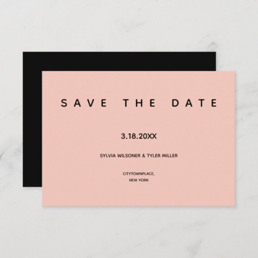 Micro Wedding Pink Black Typografie Small Minimal Save The Date (Voorkant / Achterkant)