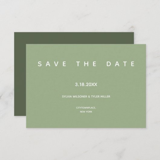 Micro Wedding Sage Typografie Small Minimal Save The Date (Voorkant / Achterkant)