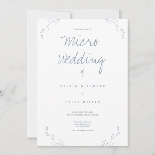 Micro Wedding White Dusty Blue Leaves (Voorkant)