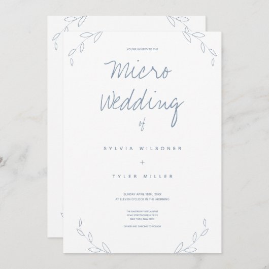 Micro Wedding White Dusty Blue Leaves (Voorkant / Achterkant)