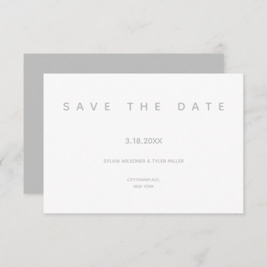 Micro Wedding White Gray Typography Small Minimal Save The Date (Voorkant / Achterkant)