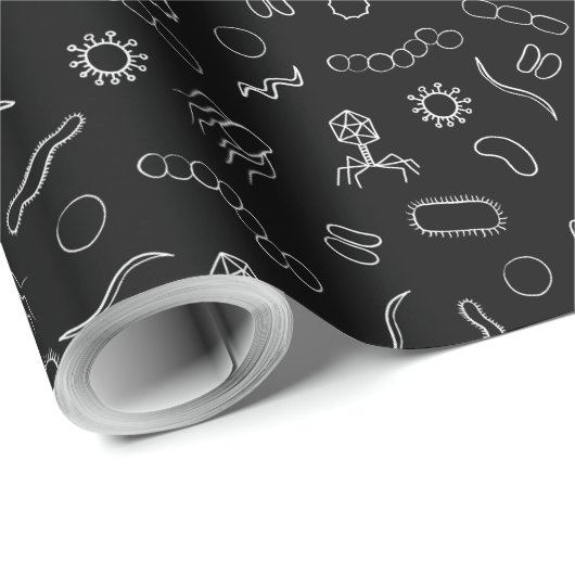 Microbiologie - wit op zwart cadeaupapier (Rol Hoek)