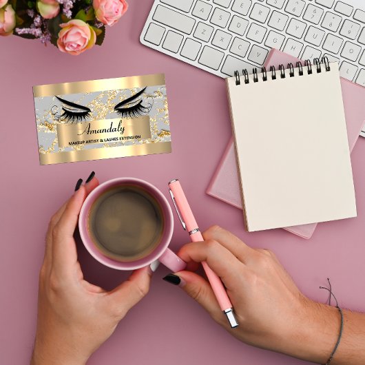 Microblade Makeup Eyelash Extension Gold Grey Visitekaartje