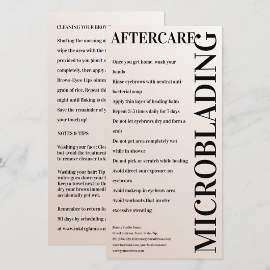 Microblading Aftercare Beige Grey Glamour Bedankkaart (Voorkant / Achterkant)